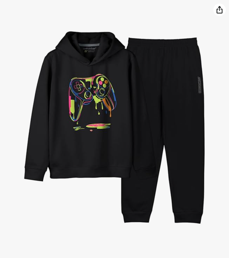 HELLCAT Printed Cotton Blend Hoodie T-shirt and Jogger Trackpant Clothing Set for Boys.
