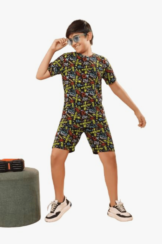 Boys Cotton T-shirt & Shorts Coord set/Boys’ Soccer Ball – Dinosaur Print Cotton Coord Set – Casual Summer Tee & Shorts Outfit for Kids